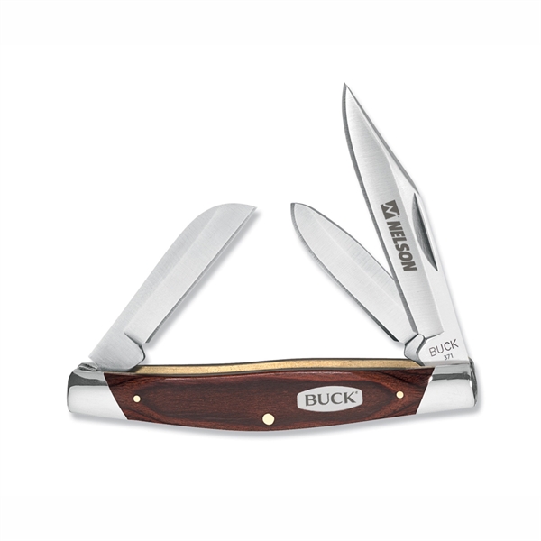 The Buck Stockman is a three-bladed knife. The woodgrain handle with... from ASI 46170 Compass Industries Inc