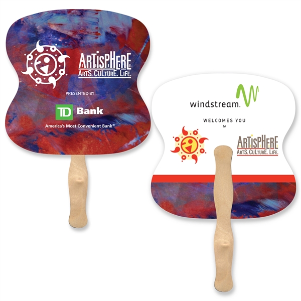 Full Color Hourglass shaped hand fan.... from ASI 93520 Ventura Inc