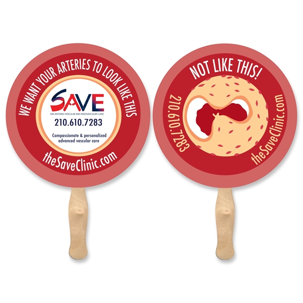 Circle shaped full color sandwiched style hand fans.... from ASI 93520 Ventura Inc