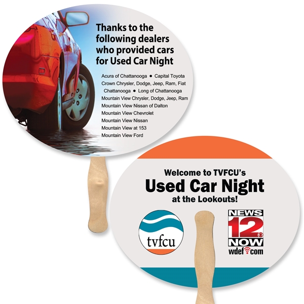 Full color, oval shaped hand fan.... from ASI 93520 Ventura Inc