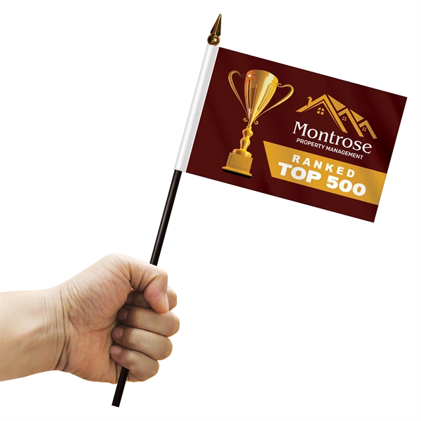 Handheld stick flag with 4" x 6" full color polyester flag... from ASI 80228 Quinn