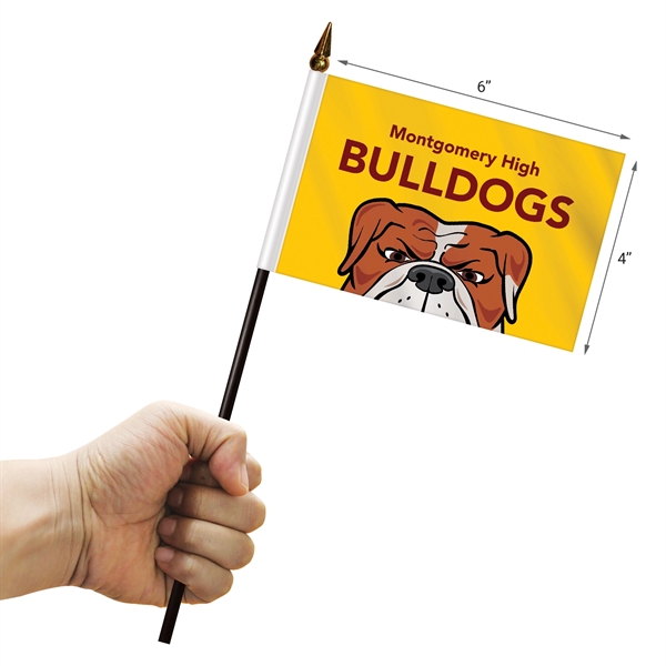 Handheld stick flag with 4" x 6" full color polyester flag... from ASI 80228 Quinn