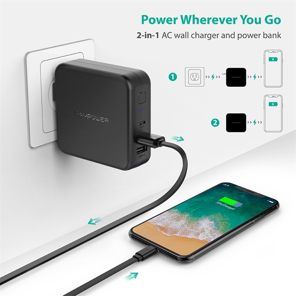 6700mAh Power Bank with Dual USB Wall Charger comes with a... from ASI 90154 Sunjoy Group Inc