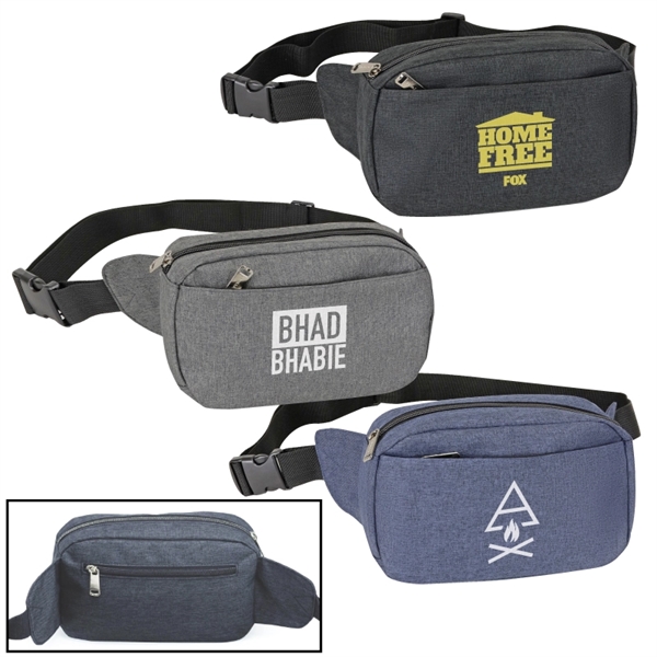 Three-zipper fanny pack made of heathered polyester with an adjustable waist... from ASI 57655 STOPNGO Line