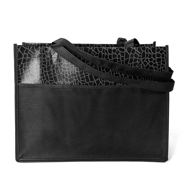 Gloss Laminated Non-Woven Polypropylene Tote with tone-on-tone reptile design.... from ASI 37940 Bag Makers Inc