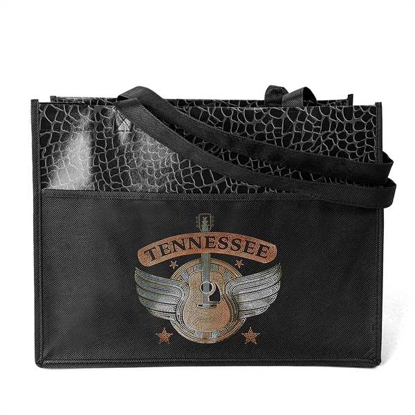 Gloss Laminated Non-Woven Polypropylene Tote with tone-on-tone reptile design.... from ASI 37940 Bag Makers Inc