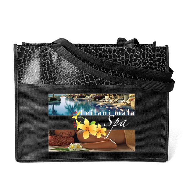 Gloss Laminated Non-Woven Polypropylene Tote with tone-on-tone reptile design.... from ASI 37940 Bag Makers Inc