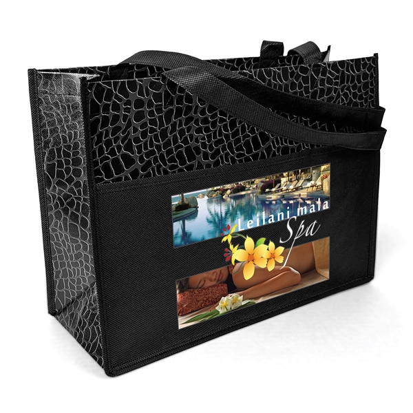 Gloss Laminated Non-Woven Polypropylene Tote with tone-on-tone reptile design.... from ASI 37940 Bag Makers Inc