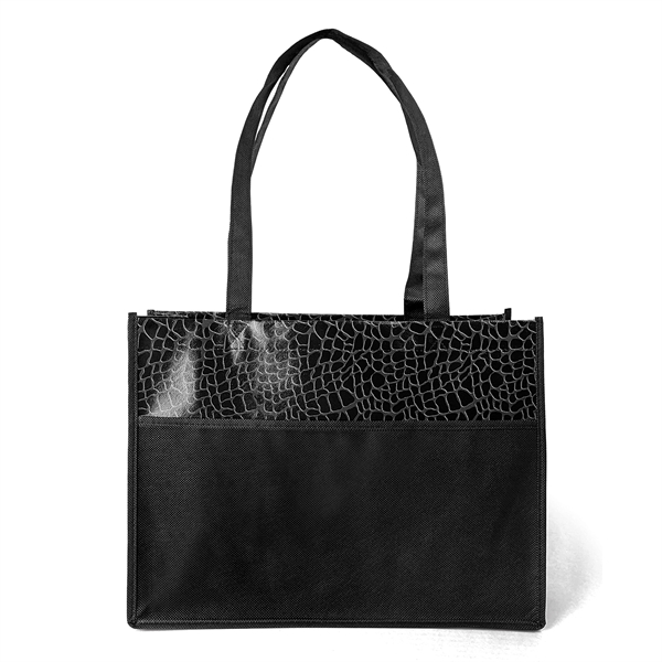 Gloss Laminated Non-Woven Polypropylene Tote with tone-on-tone reptile design.... from ASI 37940 Bag Makers Inc