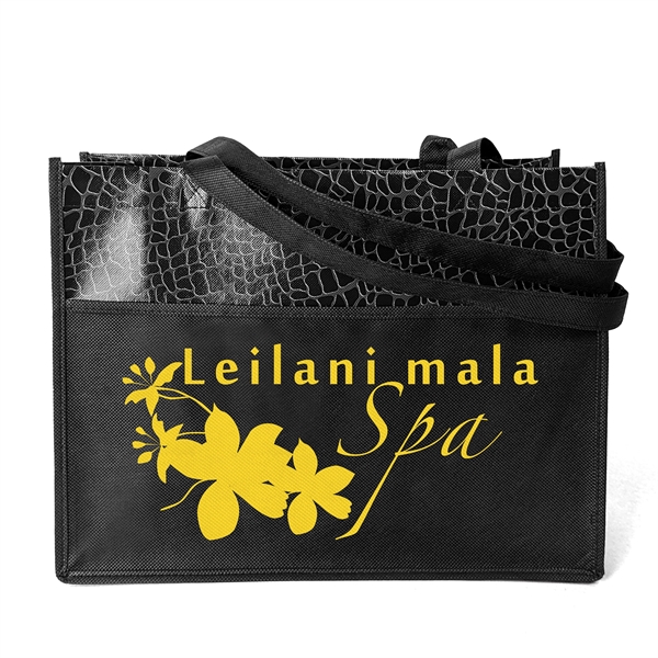 Gloss Laminated Non-Woven Polypropylene Tote with tone-on-tone reptile design.... from ASI 37940 Bag Makers Inc