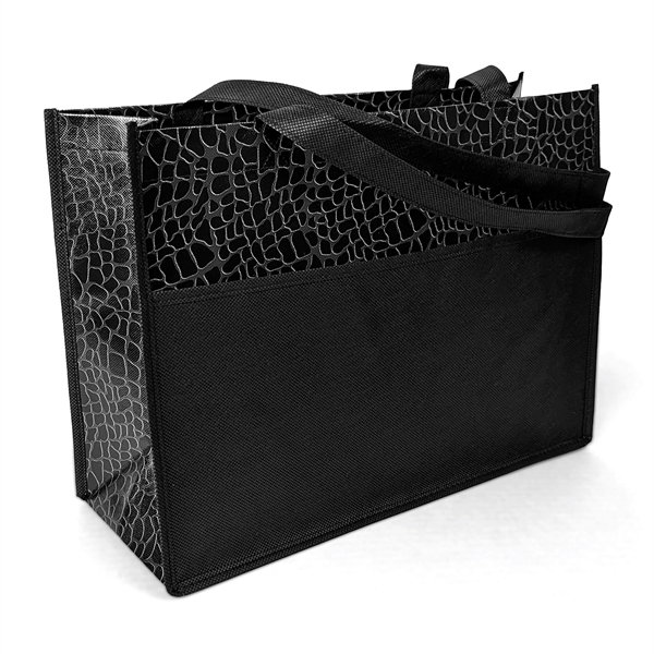 Gloss Laminated Non-Woven Polypropylene Tote with tone-on-tone reptile design.... from ASI 37940 Bag Makers Inc