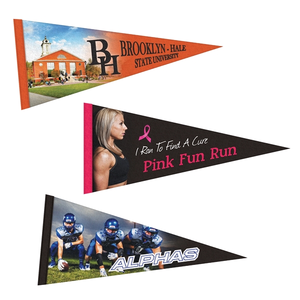 8" x 18" digitally printed custom soft felt pennant.... from ASI 80228 Quinn