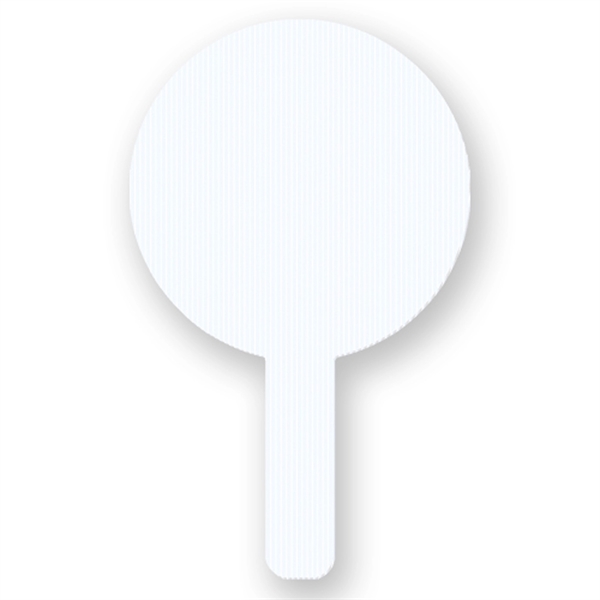 Round shape rally hand fan made of white corrugated plastic.... from ASI 93520 Ventura Inc
