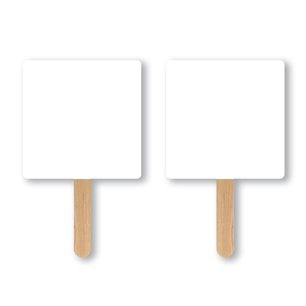Square mini hand fan with basswood handle attached with adhesive, sandwich... from ASI 93520 Ventura Inc
