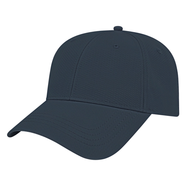 Polyester medium profile six panel structured performance cap with fabric strap... from ASI 43792 Cap America Inc