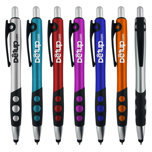Click-action ballpoint pen with metallic colored barrel, black rubber grip, chrome... from ASI 52387 Empire USA / Pens Line USA