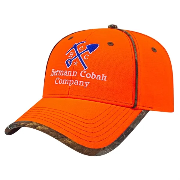 Medium profile six panel blaze orange cap with Realtree® camouflage accents... from ASI 43792 Cap America Inc