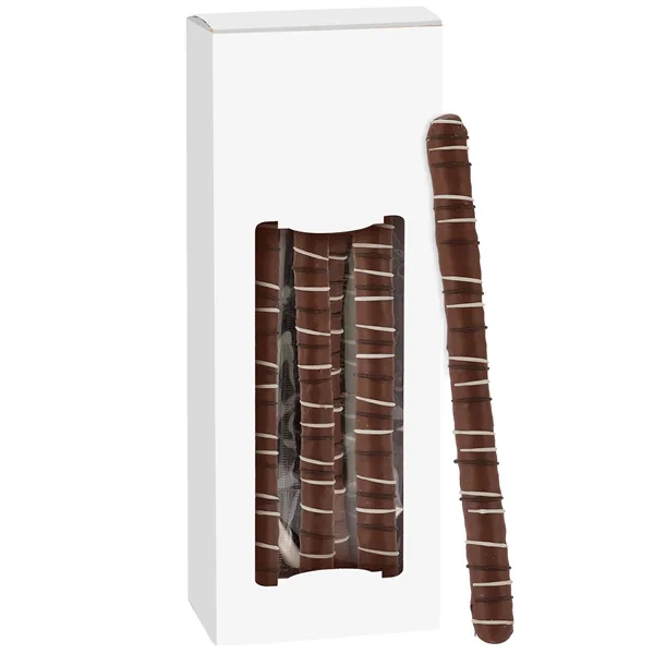 Chocolate Pretzel Rod Window Box with six Belgian dark chocolate covered... from ASI 71685 Midnite Snax®
