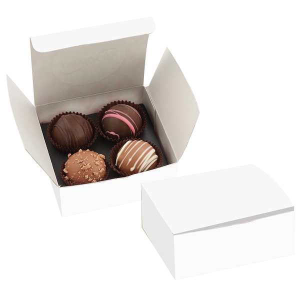 Belgian chocolate truffle boxes available in four or six piece quantities.... from ASI 71685 Midnite Snax®