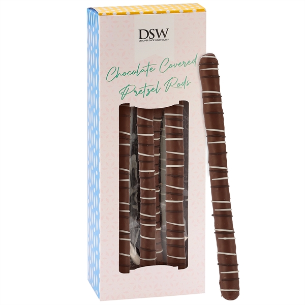 Chocolate Pretzel Rod Window Box with six Belgian dark chocolate covered... from ASI 71685 Midnite Snax®