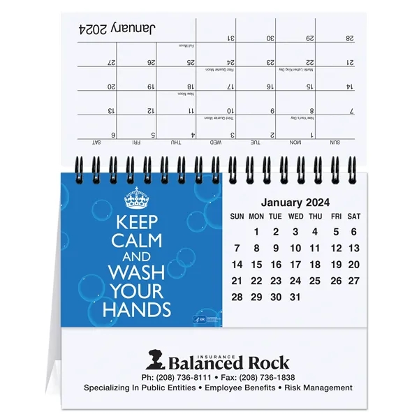 5 13/16" x 4 1/2" tent calendar with 12 month-on-a-page calendar... from ASI 50873 Drum-Line / Drum-line Inc