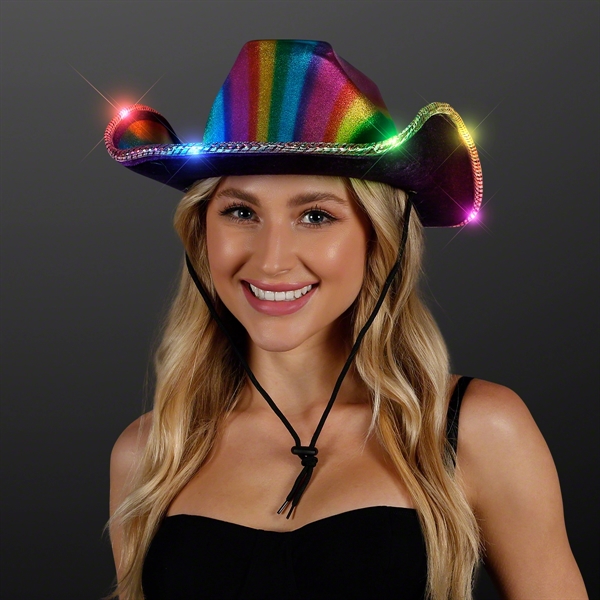 Light Up Cowboy Shiny Rainbow Hat; Blank & Imprinted Pricing... from ASI 34194 ALightPromos