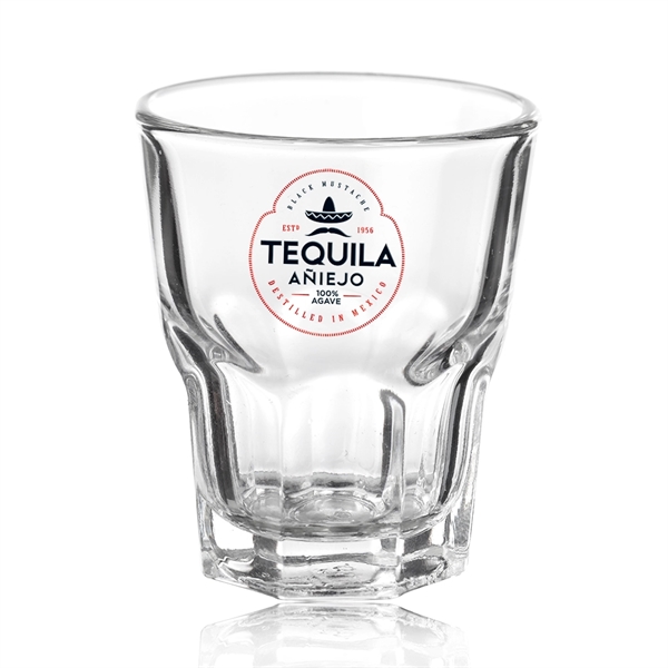1.5 oz. shot glass with a hexagon shaped bottom.... from ASI 39552 BEL Promo