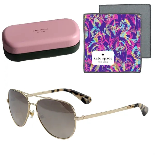 Kate Spade sunglasses kit with aviator sunglasses, cleaning cloth, and carrying... from ASI 57653 Gold Bond