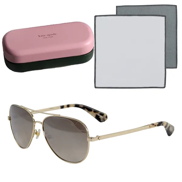 Kate Spade sunglasses kit with aviator sunglasses, cleaning cloth, and carrying... from ASI 57653 Gold Bond