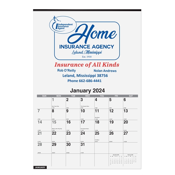 Commercial wall calendar, printed one or two colors... from ASI 50873 Drum-Line / Drum-line Inc