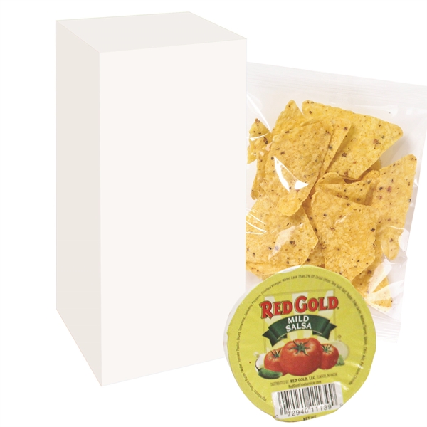 Our delicious Taco Chips paired with Red Gold® Salsa come inside... from ASI 71685 Midnite Snax®