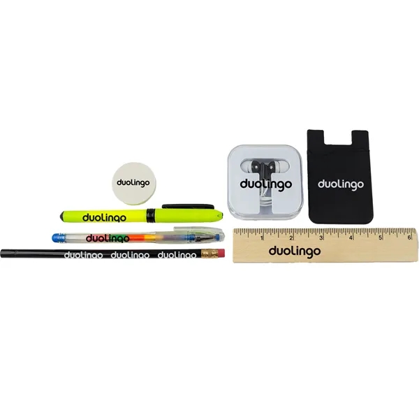 Scholar kit with earbuds, 6" ruler, gel pen, pencil, highlighter, eraser,... from ASI 57653 Gold Bond