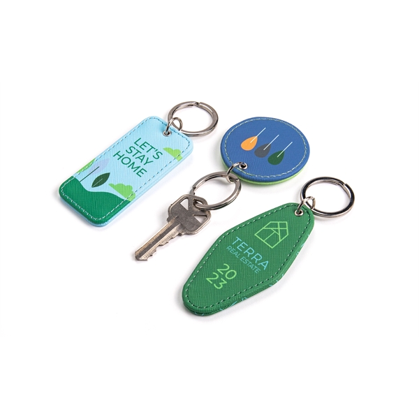 Full-color, full-bleed vegan leather keychain... from ASI 45657 Pop! Promos
