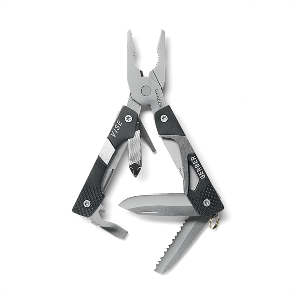 Keychain compatible bottle opener with mini pliers, serrated knife, and fine... from ASI 61005 Hirsch Gift Inc