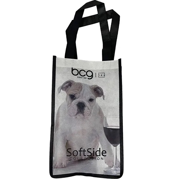 Laminated Polypropylene nonwoven wine bottle carrier tote bag with full color... from ASI 61966 HPG / BCG Creations