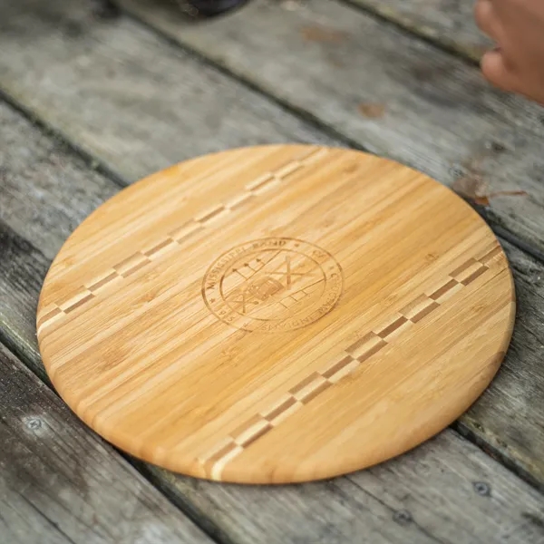 Round Bamboo Cutting Board  11 3/4" with Butcher Block Inlay... from ASI 72657 Active Life Promo / Apres Ski Ingrain Promo