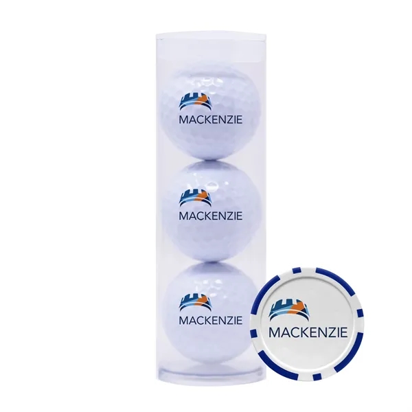 Three TaylorMade Distance Plus golf balls and a poker chip ball... from ASI 38120 Ball Pro / Diversified Quality Kitchenware