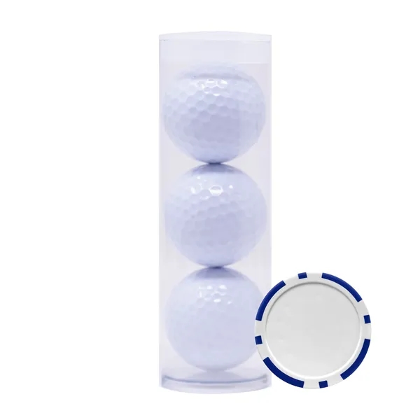 Three TaylorMade Distance Plus golf balls and a poker chip ball... from ASI 38120 Ball Pro / Diversified Quality Kitchenware
