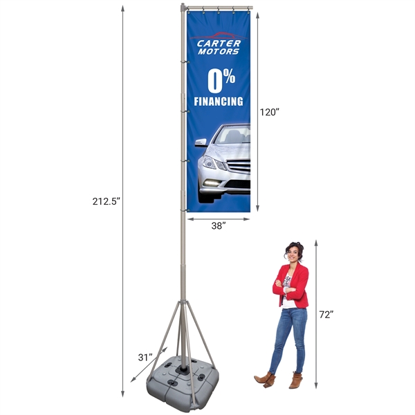 Giant flagpole kit including a single reverse 38" x 120" flag... from ASI 80228 Quinn