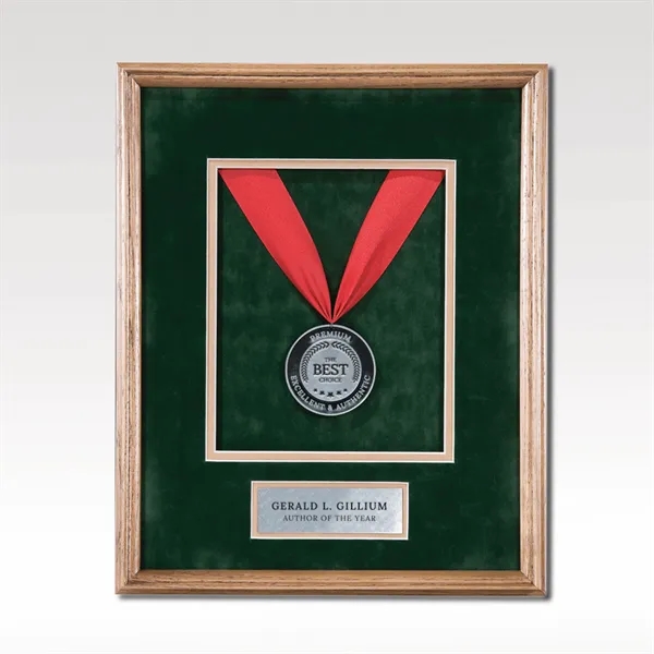 Award plaque with an oak frame, medallion with ribbon and etched... from ASI 93986 Visions/Awardcraft / Visions Awards