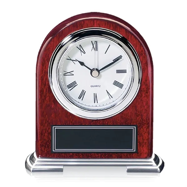 Arch shape rosewood clock with metal base and chrome /Gold accents.... from ASI 84592 St Regis Group