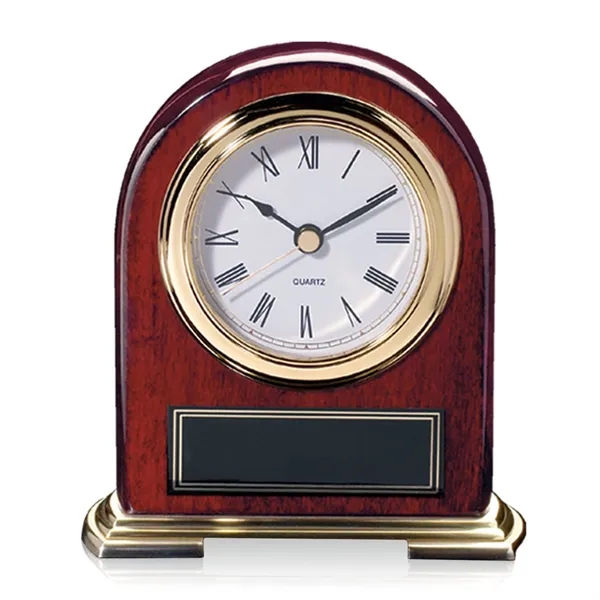 Arch shape rosewood clock with metal base and chrome /Gold accents.... from ASI 84592 St Regis Group