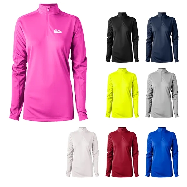 Women's quarter zip with UPF 30+ protection, zipper, and hemmed sleeves.... from ASI 57653 Gold Bond