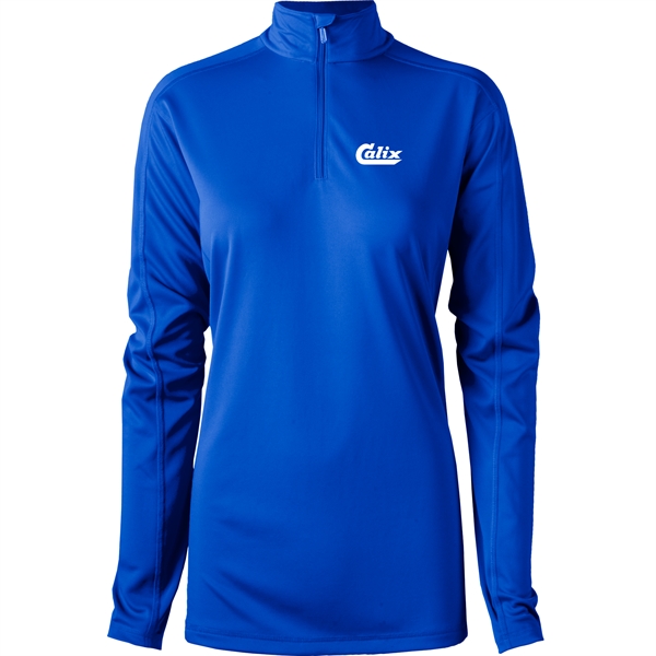 Women's quarter zip with UPF 30+ protection, zipper, and hemmed sleeves.... from ASI 57653 Gold Bond