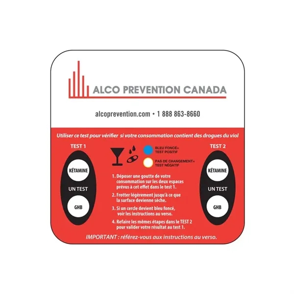 Coaster for personal safety. Drink Spiking Detection Test (ketamine and GHB).... from ASI 63698 Justin Case®