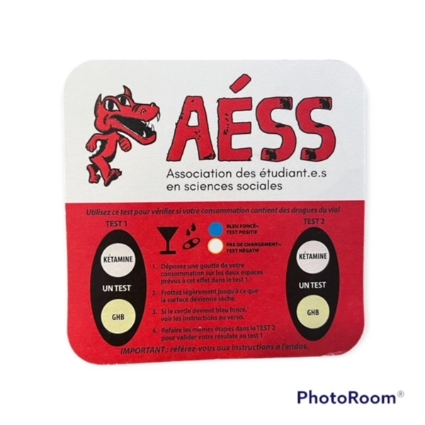 Coaster for personal safety. Drink Spiking Detection Test (ketamine and GHB).... from ASI 63698 Justin Case®