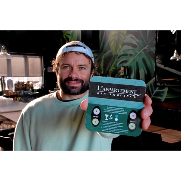 Coaster for personal safety. Drink Spiking Detection Test (ketamine and GHB).... from ASI 63698 Justin Case®