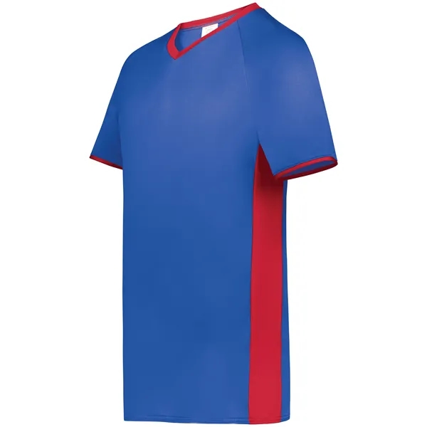 Youth Cutter+ V-Neck Jersey with 96% polyester/4% spandex interlock smooth knit.... from ASI 37461 Augusta Sportswear