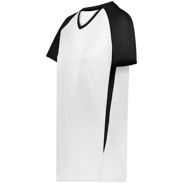 Girls Cutter+ V-Neck Jersey with moisture wicking 96% polyester/4% spandex interlock... from ASI 37461 Augusta Sportswear
