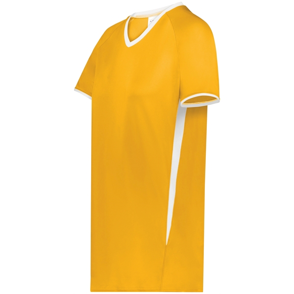 Girls Cutter+ V-Neck Jersey with moisture wicking 96% polyester/4% spandex interlock... from ASI 37461 Augusta Sportswear